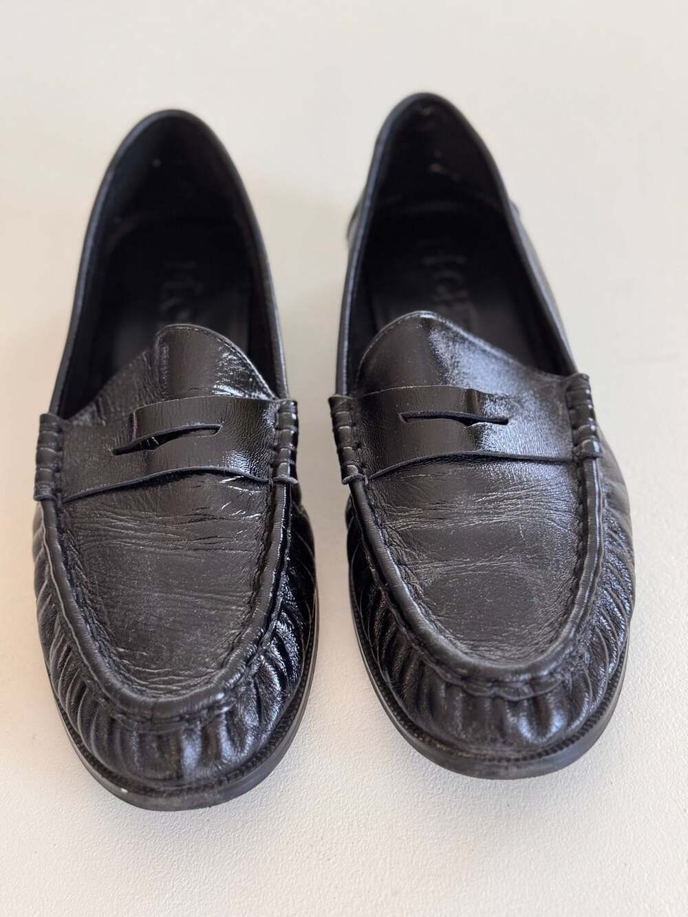 Pêche Black Leather Penny Loafers Size 38 US 8